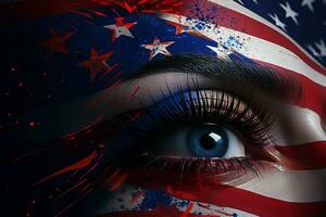 Flag inspired face art Celebrate Independence Day with star spangled face paint AI Generated photo