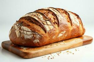 Nourishing whole wheat bread resting on a pristine white background AI Generated photo