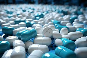 White tablets scattered on the floor, a pharmaceutical mishap unfolds  AI Generated photo