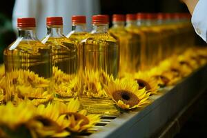 From sunflower seeds to refined oil, a precise factory production line AI Generated photo