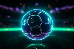 Blank advertising space Neon soccer ball banner for sports betting enthusiasts AI Generated photo