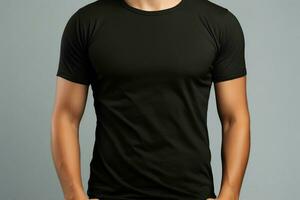 Effortless minimalism black tee on man, capturing uncomplicated yet striking fashion essence AI Generated photo