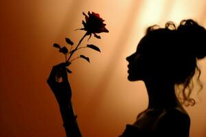 Silhouettes merge, capturing the elegance of a woman and her cherished flower AI Generated photo