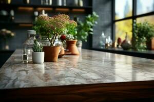 Sleek kitchen tabletop perfect backdrop AI Generated photo