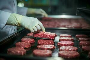 Butchers masterfully process meat into delicious hamburger patties with precision and care AI Generated photo