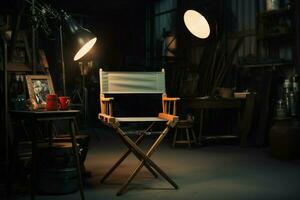 en el estudio, el del director silla espera sus del creador creativo dirección. ai generado foto