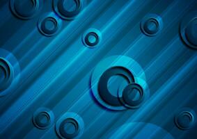 Dark blue glossy stripes and circles abstract geometric background vector