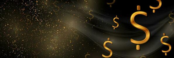 Black and luxury golden background with dollar signs vector