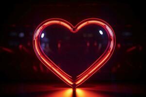 Retro neon hearts Bright, vintage sign on a striking black backdrop AI Generated photo