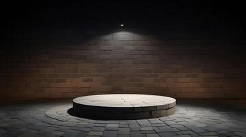 , pedestal backdrop with a natural stone and brickwall show scene, minimalist podium background, abstract empty product display photo