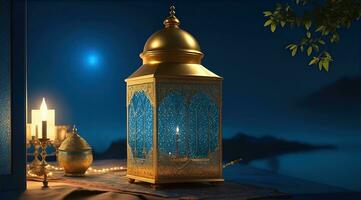 islámico linterna oro para elemento islámico evento y celebracion, ai generativo foto