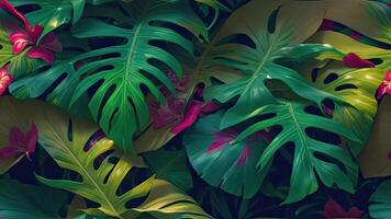 , tropical leaves background with various illustration photo