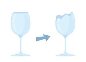 Broken wine glass. Glass trash. Garbage recycle concept. Vector illustration.