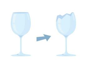 Broken wine glass. Glass trash. Garbage recycle concept. Vector illustration.