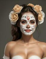 AI Generative, Pretty woman with make up day of the dead photo