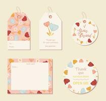 set of hang tags, note card, thank you sticker label with cute colorful flowers concept, suitable for gift packaging, branding design and other project for your small business vector