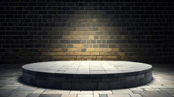 AI Generative, pedestal backdrop with a natural stone and brickwall show scene, minimalist podium background, abstract empty product display photo