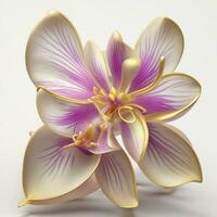 3D flowers made from ceramic with pastel colors and a touch of gold. AI Generative photo