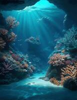 AI Generative, Wonderful and beautiful underwater world with corals and tropical fish. photo