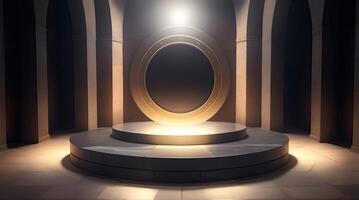 , pedestal backdrop with a natural stone and brickwall show scene, minimalist podium background, abstract empty product display photo