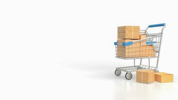 The trolley and box  for e commerces concept 3d rendering photo