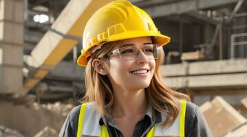 AI Generative, , Young female site engineer with a safety vest and hardhat photo