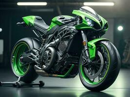 AI Generative, Conceptual design of A custom motorcycle isolated on various background photo