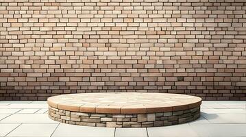 AI Generative, pedestal backdrop with a natural stone and brickwall show scene, minimalist podium background, abstract empty product display photo