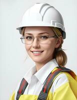 AI Generative, , Young female site engineer with a safety vest and hardhat photo