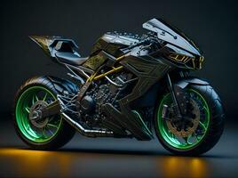 AI Generative, Conceptual design of A custom motorcycle isolated on various background photo