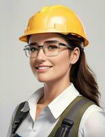 Young female site engineer with a safety vest and hardhat photo