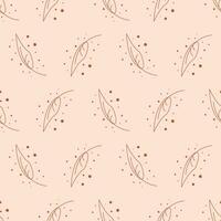 Seamless geometric pattern with brown leaves on pink background. Vector print for fabric background, textile