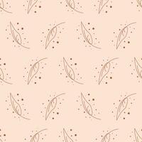 Seamless geometric pattern with brown leaves on pink background. Vector print for fabric background, textile