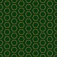 Seamless geometric pattern with golden symbols on dark green background. Vector print for fabric background