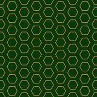 Seamless geometric pattern with golden symbols on dark green background. Vector print for fabric background