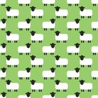 Seamless geometric pattern with sheep on light green background. Vector print for fabric background, textile