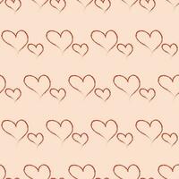 Seamless geometric pattern with red hearts by hand drawing on pink background. Valentine's day's patter. Vector print for fabric background