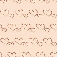 Seamless geometric pattern with red hearts by hand drawing on pink background. Valentine's day's patter. Vector print for fabric background