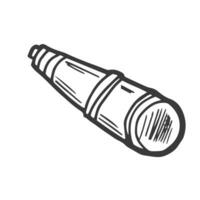 Outline telescope. Hand drawn doodle illustration, black image on white background. Linear art. Vector illustration.