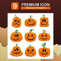 Vector flat premium icon set halloween orange pumpkin.