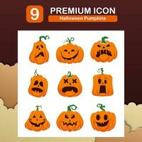 Vector flat premium icon set halloween orange pumpkin.