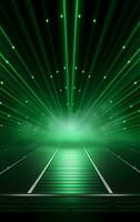 Ai generative Backdrop With Illumination Of green Spotlights For Flyers realistic image, ultra hd, high design very detailed photo