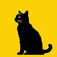 Cat black color illustration logo vector on yellow background