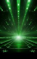 Ai generative Backdrop With Illumination Of green Spotlights For Flyers realistic image, ultra hd, high design very detailed photo