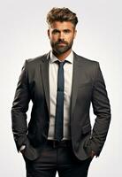 Ai generative Business man in a suit white transparent background photo
