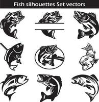 Fish silhouette Set Vectors, Fishing T Shirt Design Elements Vector