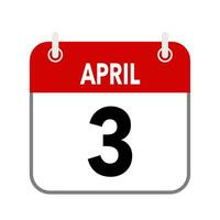 3 April, calendar date icon on white background. vector