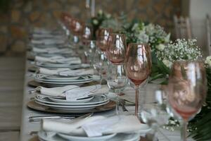 Details of a catering service of a wedding table set up photo