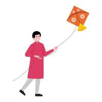 boy flies a kite in Makar Sankranti Indian festival vector