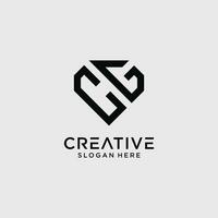 Creative style cg letter logo design template with diamond shape icon vector
